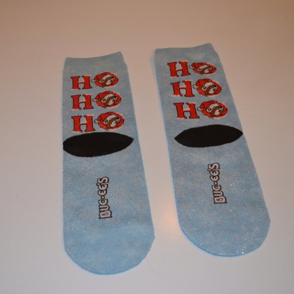 BUC-EE'S Holiday Christmas images prints HO-HO-HO Blue Red Black Lurex Tread 6' - Picture 2 of 5